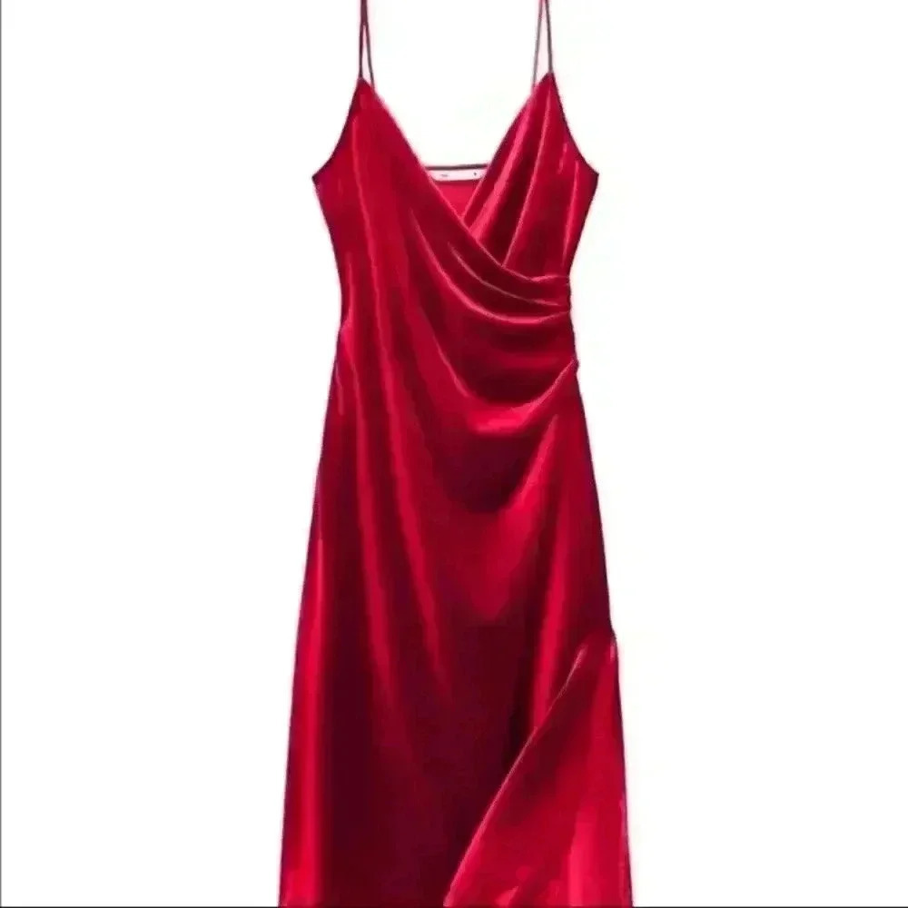 NWT Zara Pleated Velvet Dress - Picture 2 of 8